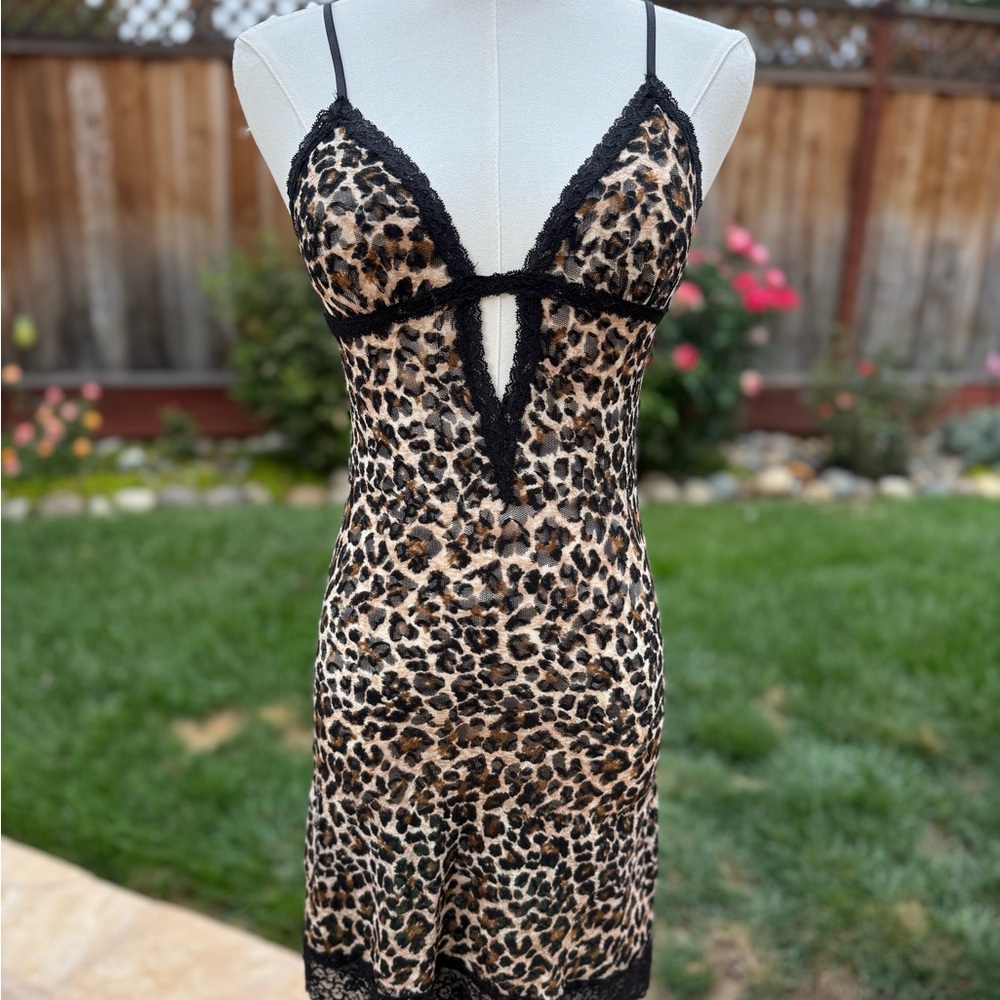 Victoria’s Secret Leopard Print Lace Trim Chemise